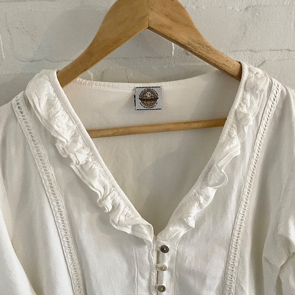Vintage La Cotonnière Button down Blouse Ruffled Off White Cottagecore Sz XL - Picture 3 of 14